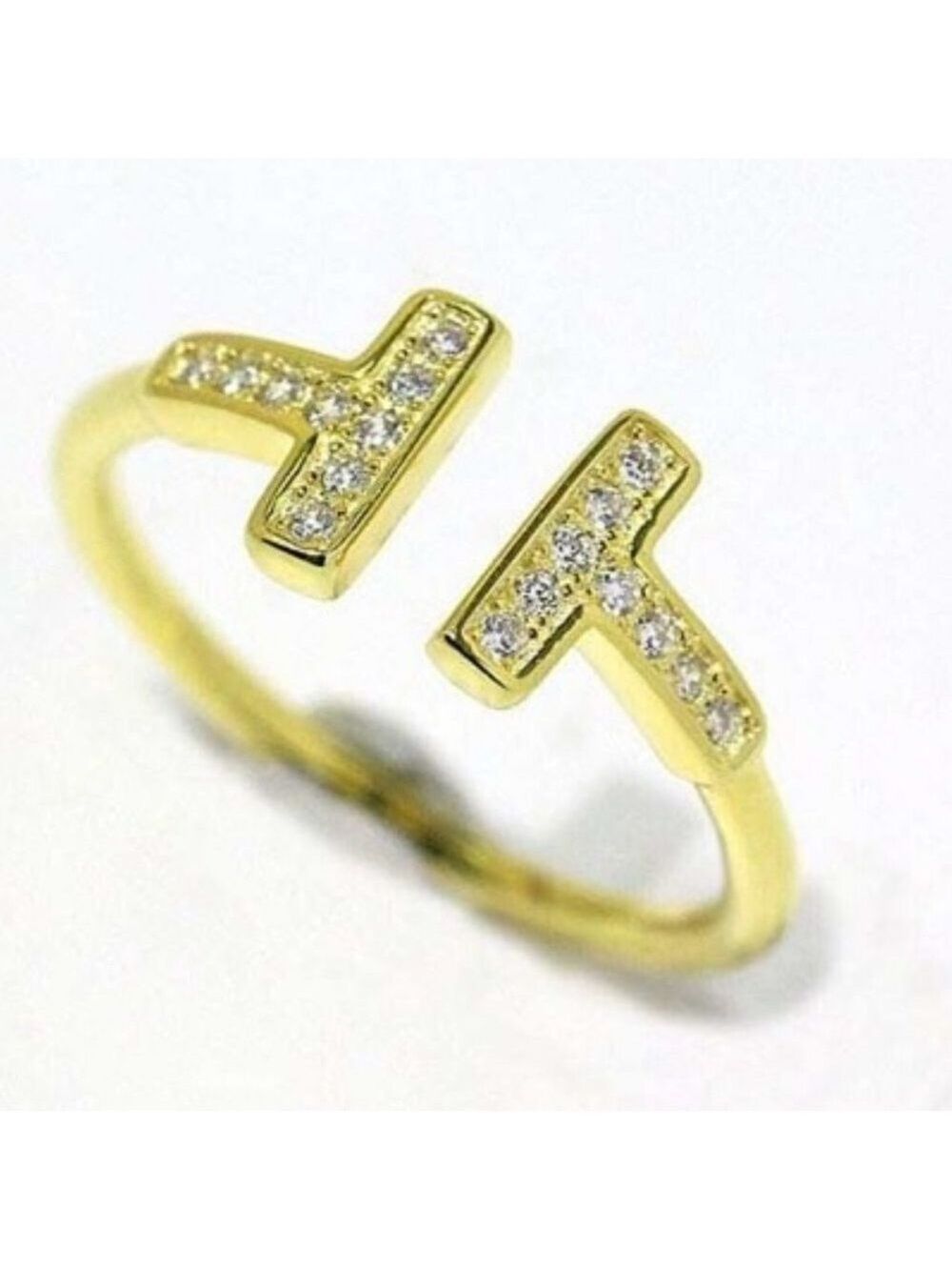 18k gold plated Sterling Silver T Shape ring - Picture 6 of 7